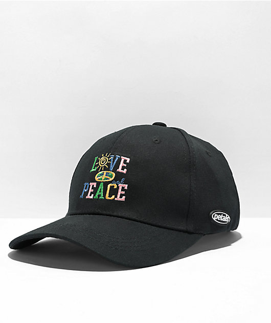 Petals and Peacocks Love And Peace gorro con banda de ajuste negro