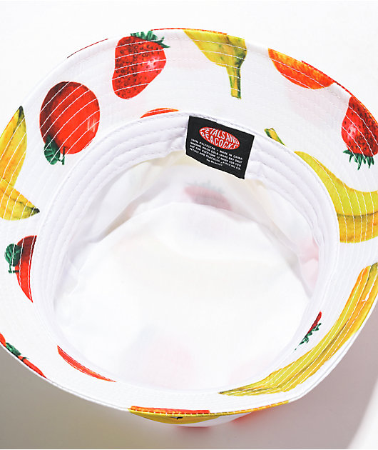 Petals and Peacocks Mixed Fruits White Bucket Hat