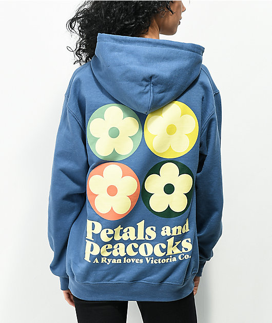 Petals and Peacocks Square Panel Sudadera con capucha azul
