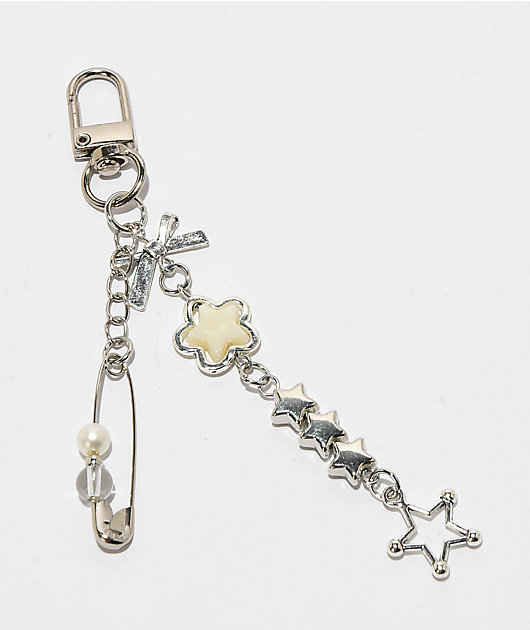 Petals and Peacocks Starry Eyed Silver & White Bag Charm