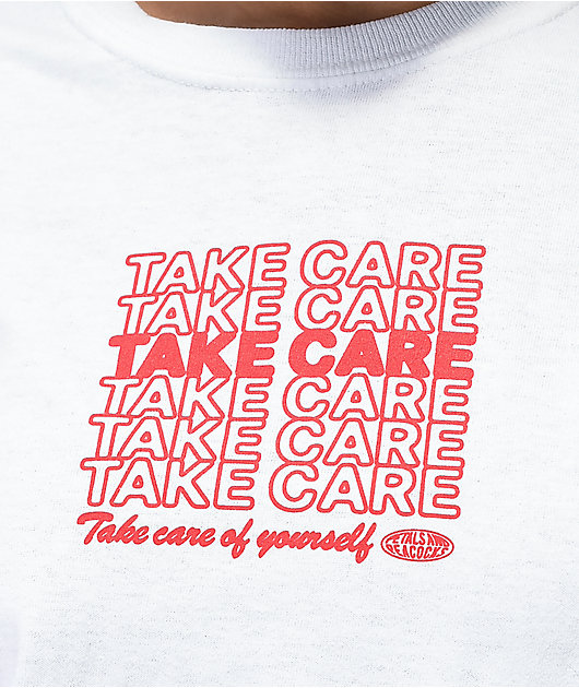 Petals and Peacocks Take Care Of Yourself White T-Shirt
