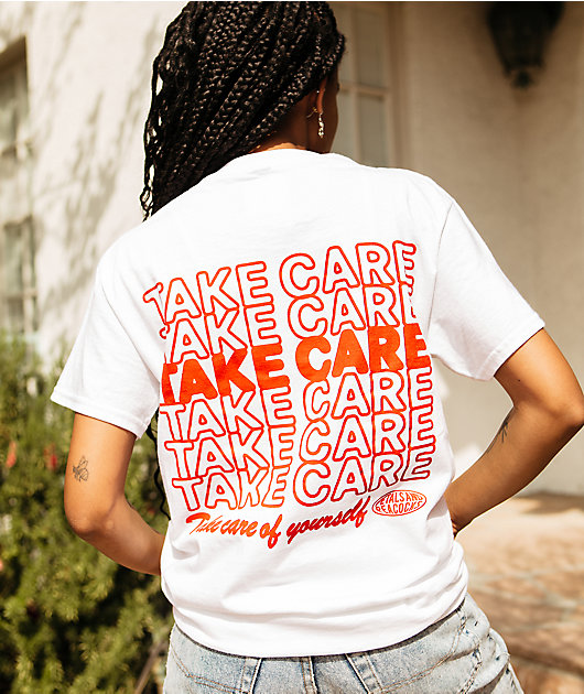 Petals and Peacocks Take Care Of Yourself White T-Shirt