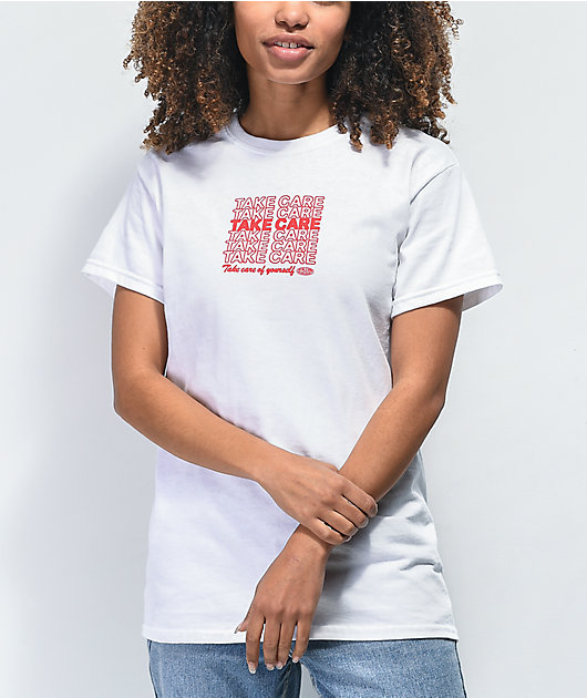 Petals and Peacocks Take Care Of Yourself White T-Shirt