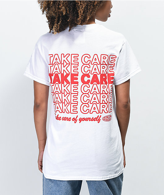 Petals and Peacocks Take Care Of Yourself White T-Shirt