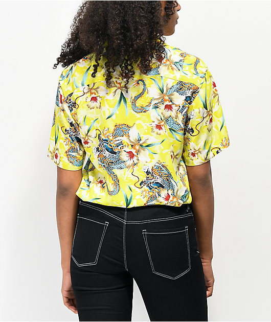 Empyre Floral Black, Yellow & Teal Woven Short Sleeve Button Up Shirt - Unisex - Size: M Men's Clothing - Shirts - Button Ups at Zumiez