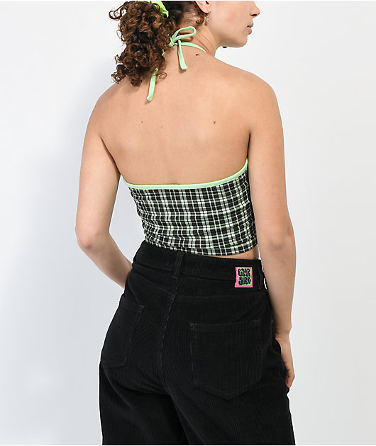 Petals by Petals & Peacocks Green Plaid Halter Top