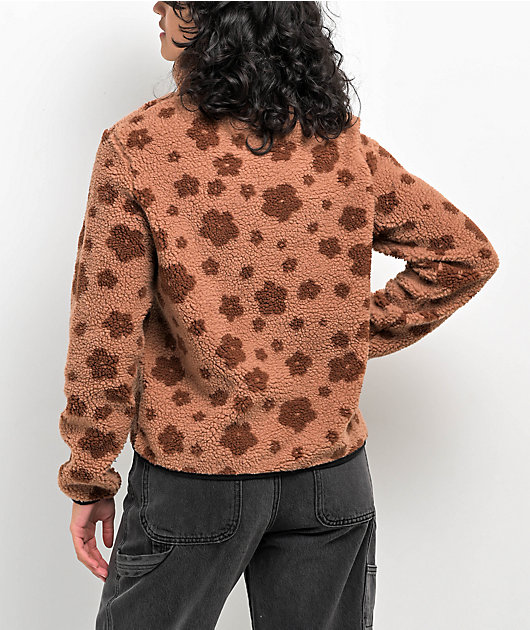 Petals by Petals & Peacocks Flower Brown Sherpa Zip Jacket | Zumiez