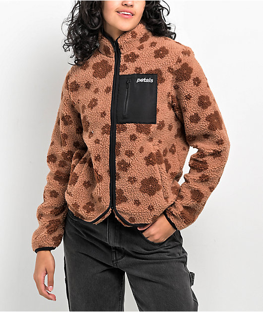 Petals by Petals & Peacocks Flower Brown Sherpa Zip Jacket