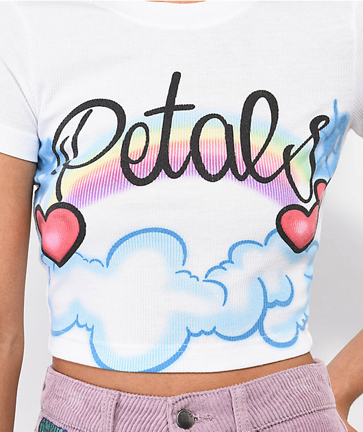 Petals by Petals and Peacocks Airbrush Clouds White Crop T-Shirt
