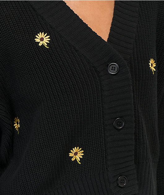 Petals by Petals and Peacocks Flower Patch Black Crop Cardigan Sweater
