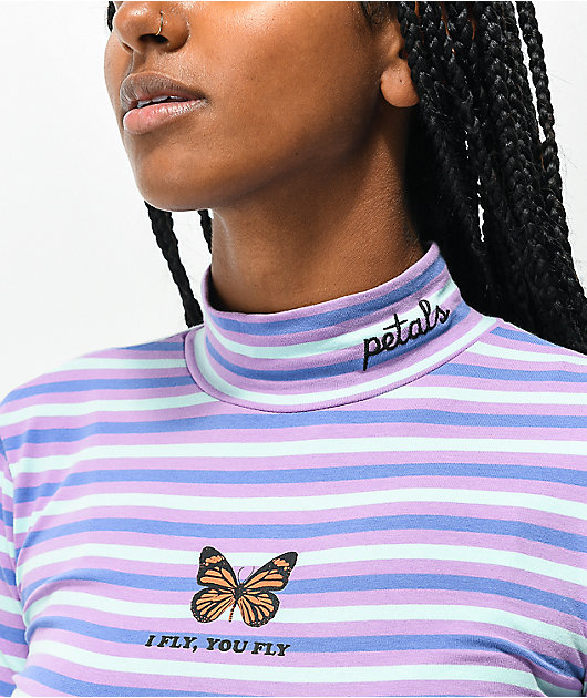 Petals by Petals and Peacocks I Fly You Fly Mock Neck Crop Top