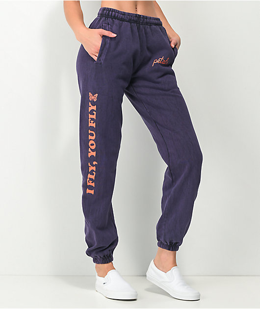 Petals by Petals and Peacocks I Fly You Fly Purple Wash Sweatpants