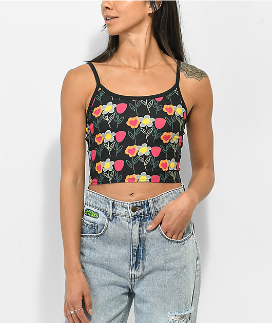 Petals by Petals and Peacocks You Can't Sit With Us Black Crop Tank Top