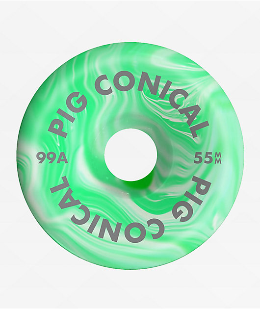 Pig Conical 55mm 99a Green Swirl Skateboard Wheels