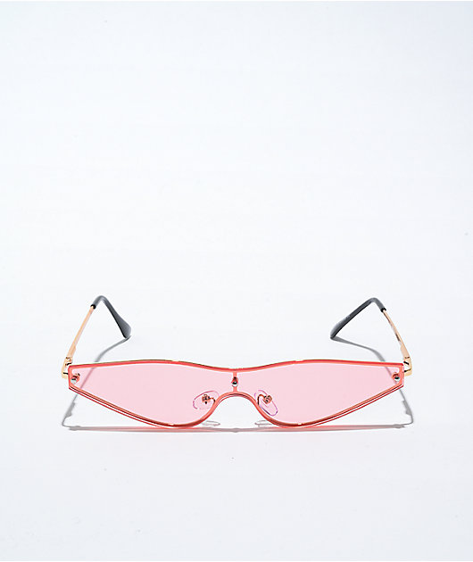 Pink Frameless Cateye Sunglasses 