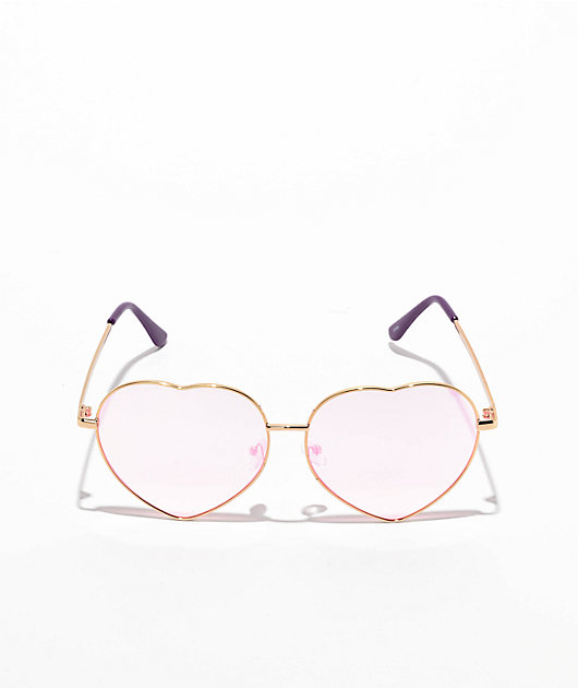 Pink Heart Wire Sunglasses