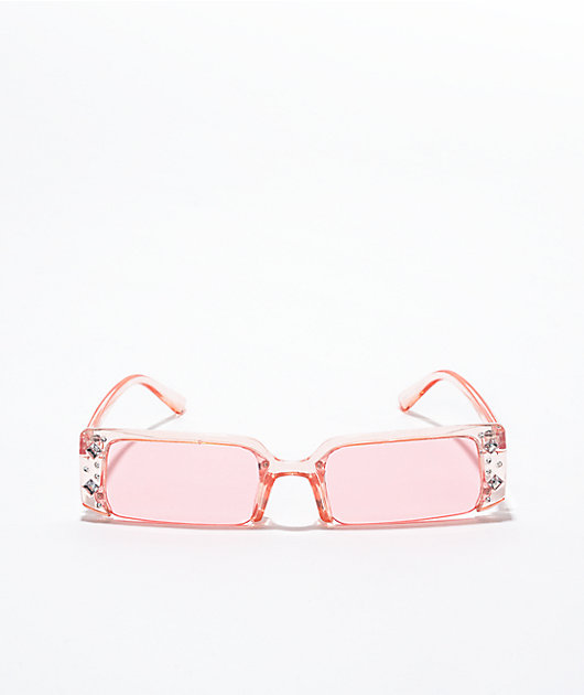 Pink Rectangle Bling Sunglasses