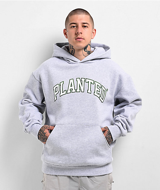 Grey hoodie with logo on sale