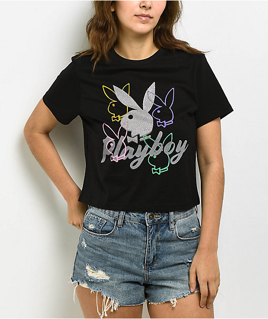 Playboy Bunny Head Black Crop T-Shirt