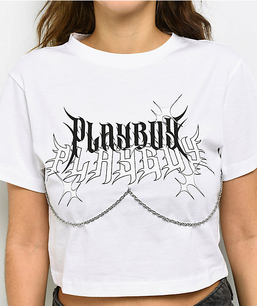 Playboy Chain White Crop T-Shirt