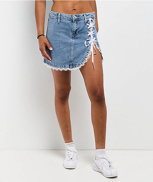 Playboy Lace Up Denim Mini Skirt | Zumiez