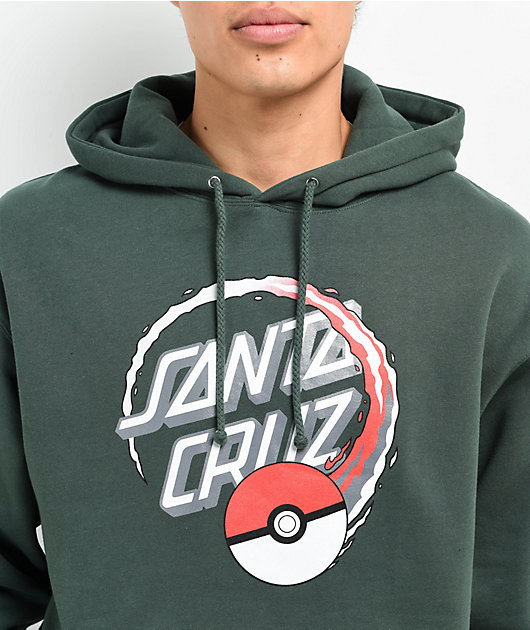 Pokemon & Santa Cruz Poke Ball Dot Men's Green Hoodie