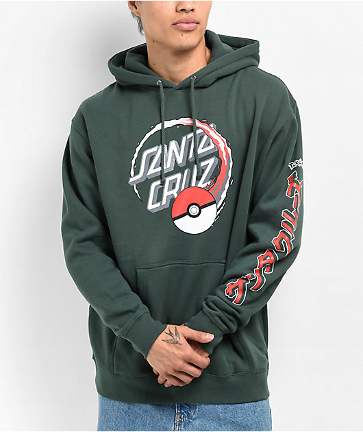 Santa Cruz - SANTA CRUZ サンタクルーズ PoKeMoN POKE BALL フード Pokemon & Santa Cruz Poke Ball Dot Men's Green Hoodie | Zumiez