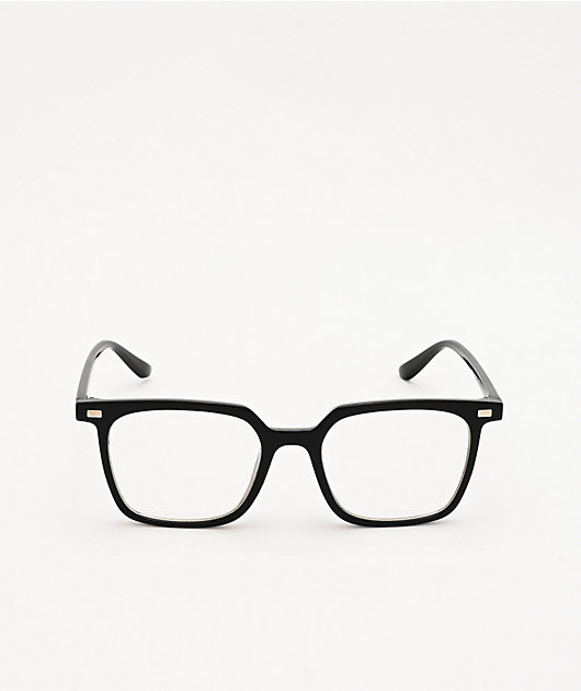 Pretender gafas de lente transparente de montura cuadrada negra