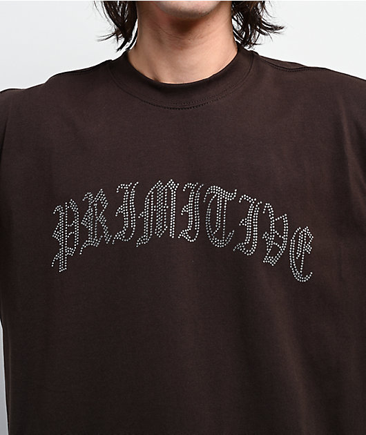 Primitive Archie Rhinestone Brown Heavyweight T-Shirt | Zumiez