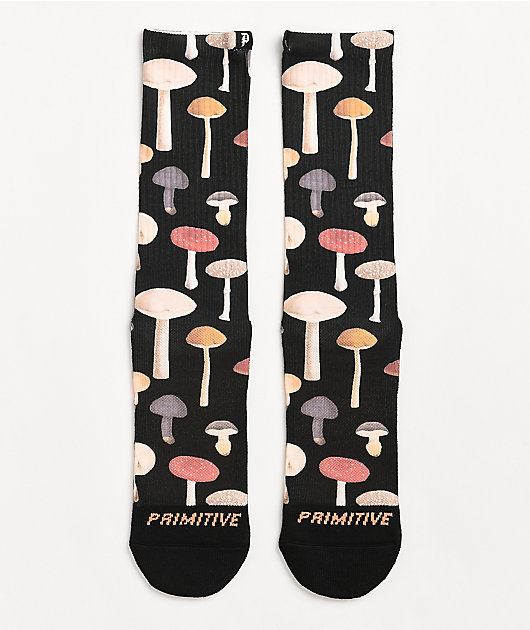 Primitive Ashbury Mushrooms Black Crew Socks