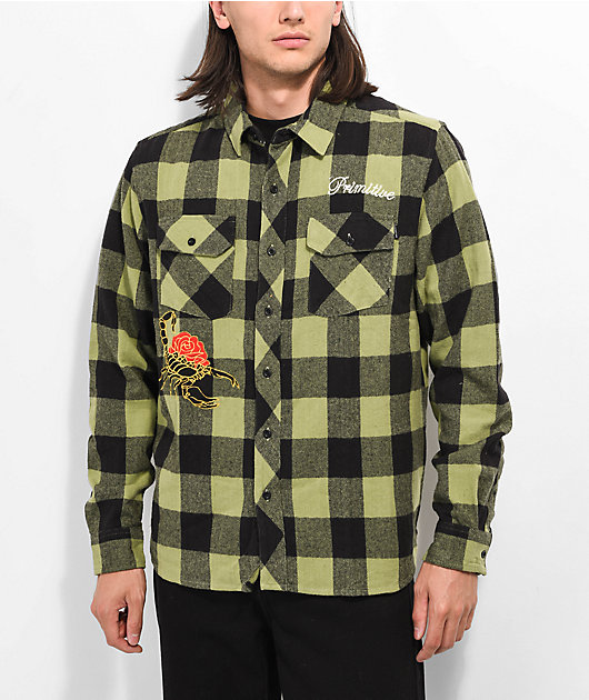 Primitive Buffalo Black Green Flannel Shirt Zumiez