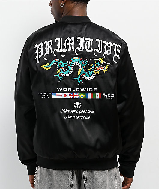 archive black gimmick ファージャケット　スタッズ付き Primitive Capital Black Bomber Jacket | Zumiez