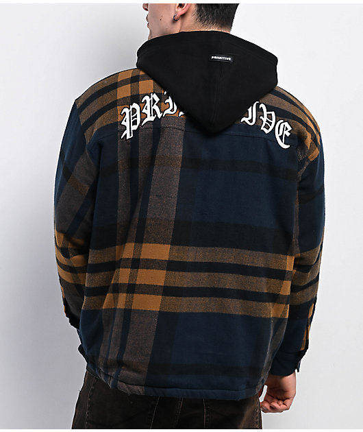 Zumiez Vans Hooded Flannel Shirt Primitive De Soto Brown Blue