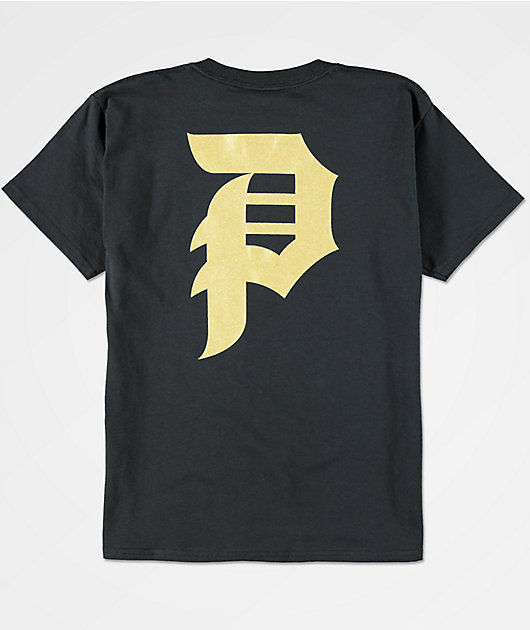 Camiseta negra con letras doradas Clearance