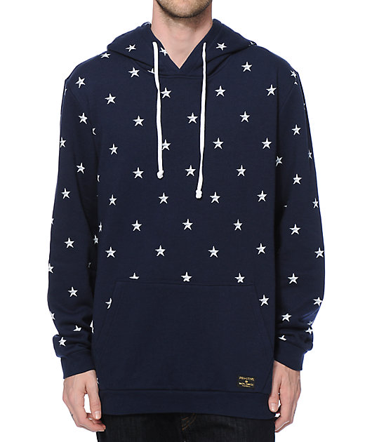blue hoodie with white stars