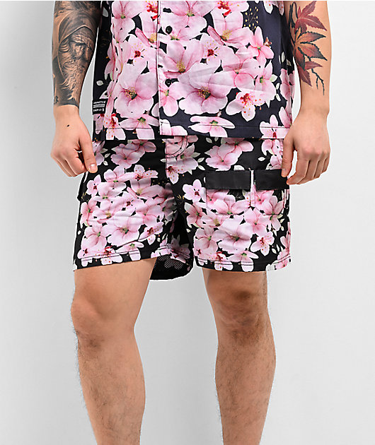 Primitive Sakura Black & Pink Elastic Waist Shorts | Zumiez