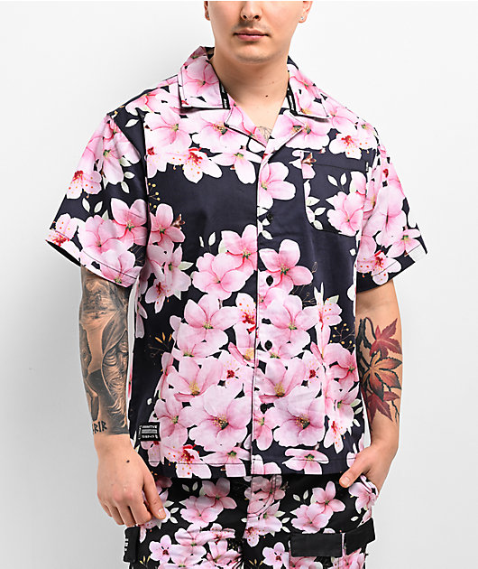 Primitive Sakura Black & Pink Short Sleeve Shirt | Zumiez