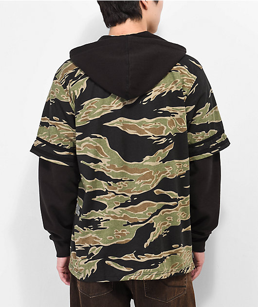 Primitive Tiger Two-Fer Hooded Camo Baseball Jersey