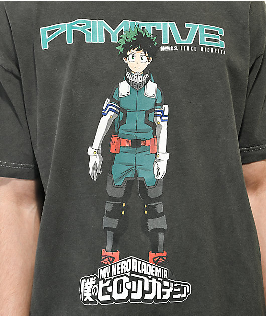 Primitive x My Hero Academia Izuku Midoriya Camiseta deslavada negra
