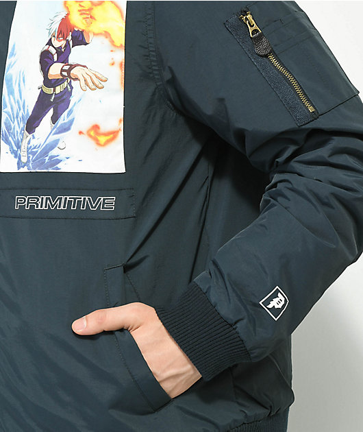 Primitive x My Hero Academia Shoto Todoroki Navy Blue & Grey Hooded Bomber Jacket