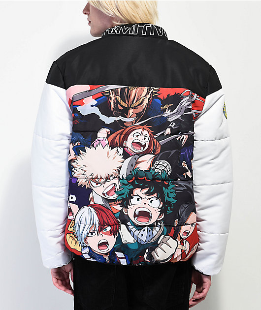 Primitive x My Hero Academia White Black Puffer Jacket Zumiez