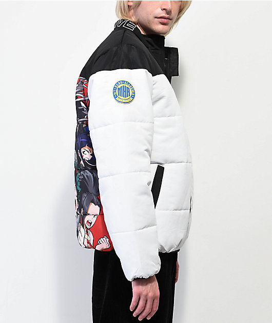 Primitive x My Hero Academia White & Black Puffer Jacket | Zumiez