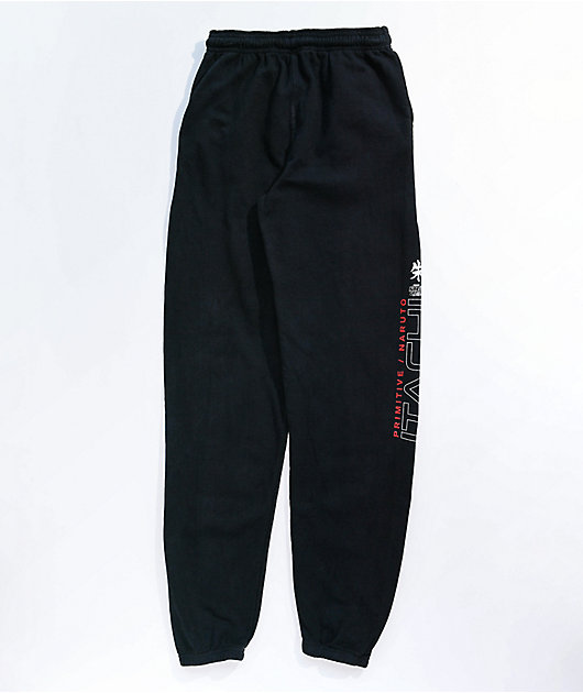 black joggers with white writing