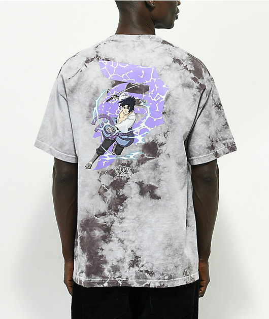 Primitive x Naruto Sasuke P Washed Grey & Black Tie Dye T-Shirt