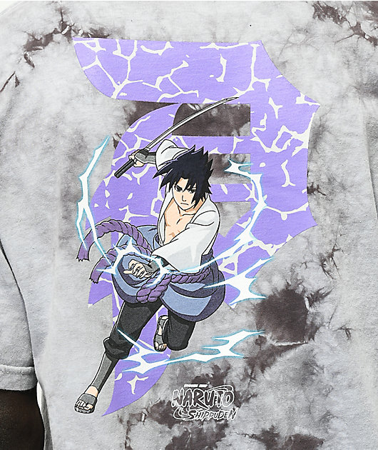 Primitive x Naruto Sasuke P Washed Grey & Black Tie Dye T-Shirt