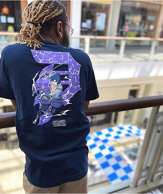 Primitive x Naruto Sasuke P camiseta azul marino