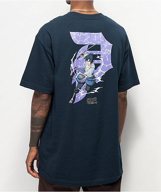 Primitive x Naruto Sasuke P camiseta azul marino