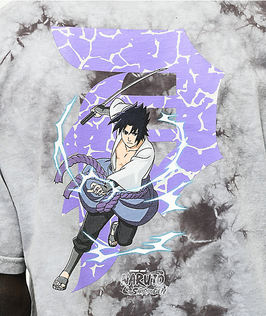Primitive x Naruto Sasuke P camiseta tie dye gris y negra