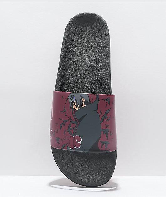 Primitive x Naruto Shippuden Crows Burgundy Slide Sandals 