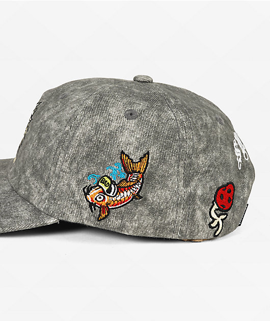 Primitive x Sublime Backstage Grey Wash Strapback Hat | Zumiez